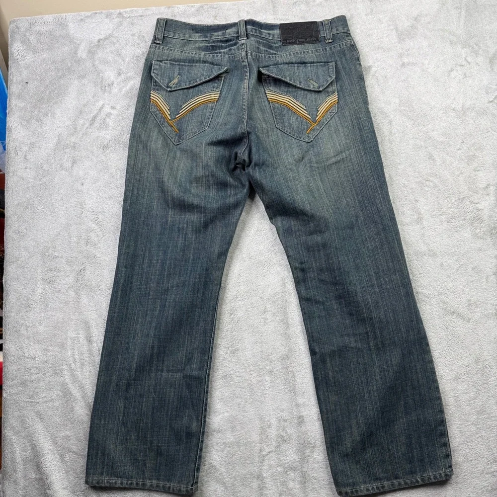 BASIC CODE JEANS Mens W34‎ L30 Blue Denim Straight Leg Distressed Style Jeans